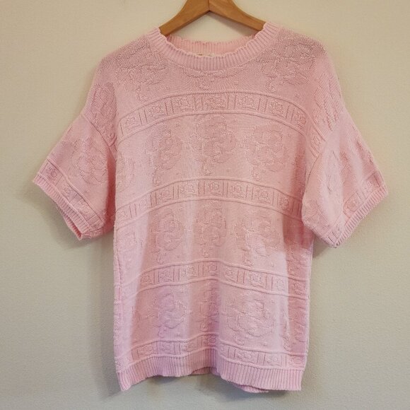 Vintage Yarnworks Knit Top Women M Short Slv made in USA 80's Classic Chic retro - Picture 1 of 16